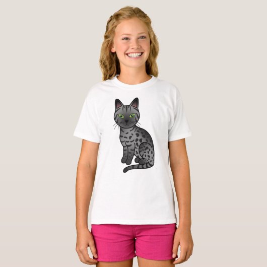 Roke Egyptian Mau Cute Cartoon Cat Illustration T-shirt (Voorkant volledig)