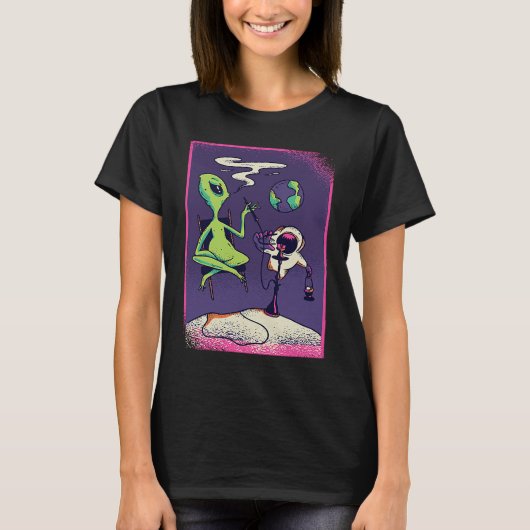 Roken Alien Hookah UFO Marsschip Ruimte T-shirt (Voorkant)
