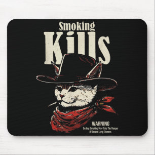 Roken doodt grappige cowboy kat met hoed citaat muismat