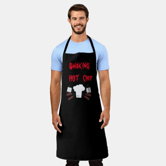 Roken Hot Chef All-Over Print Schort, groot Schort (Gedragen)