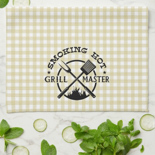 Roken Hot Grillmaster Tan Gingham Check Theedoek (Gevouwen)