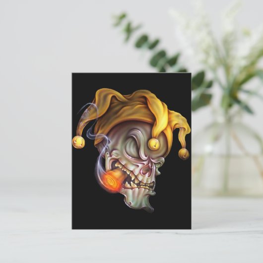 Roken Jester Skull Briefkaart (Staand voorkant)