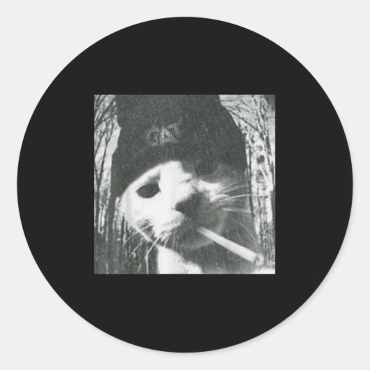 Roken Kat Beanie Meme Grunge Esthetische Grappige  Ronde Sticker (Voorkant)