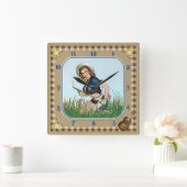 Roken Pistol Pinup Cowgirl Clock Vierkante Klok (Huis)