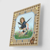Roken Pistol Pinup Cowgirl Clock Vierkante Klok (Hoek)