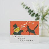 Roken Scarecrow Jack O' Lantern Zwart Kat Briefkaart (Staand voorkant)