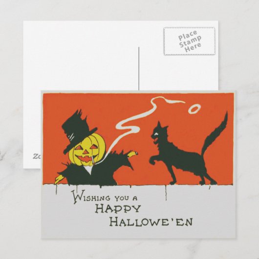 Roken Scarecrow Jack O' Lantern Zwart Kat Briefkaart (Voorkant / Achterkant)