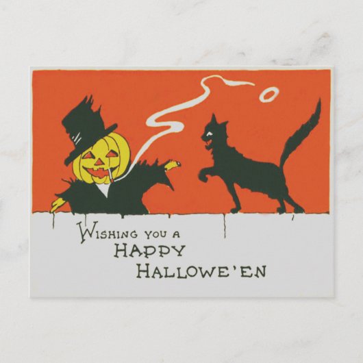 Roken Scarecrow Jack O' Lantern Zwart Kat Briefkaart (Voorkant)