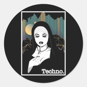 Roken Techno Nun Religion Retro Bass Music Ronde Sticker