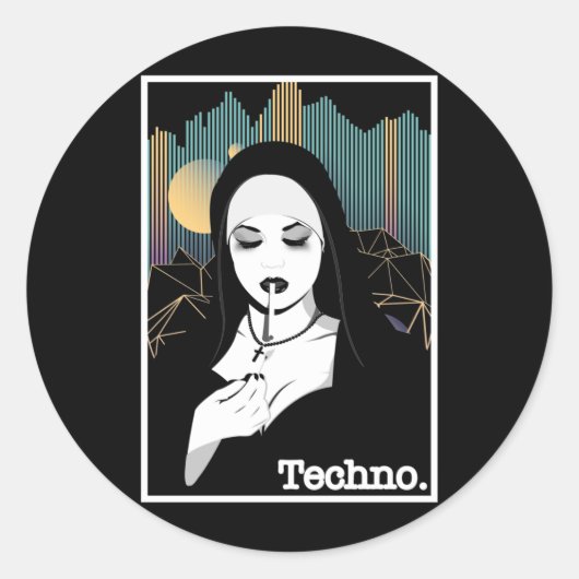Roken Techno Nun Religion Retro Bass Music Ronde Sticker (Voorkant)