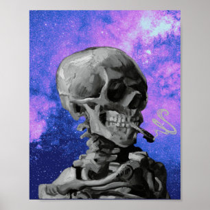 Roken van Van Gogh Skeleton beheerst met sterrenst Poster
