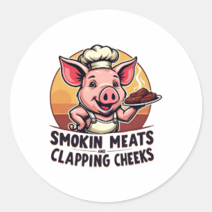 Roken van vlees en klappende wangen BBQ grappig Ronde Sticker
