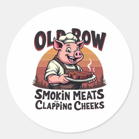 Roken Vlees en klappende wangen Grappig BBQ Ronde Sticker (Voorkant)