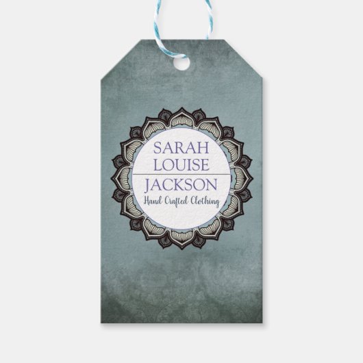 Rokende blauwe monogram handgemaakte kledinglabel cadeaulabel (Voorkant)