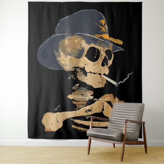 Rokende Cowboy Skelet Wandkleed (In situ)