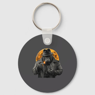 Rokende Gorilla In Trenchjas Met Oranje Maan Ar Sleutelhanger