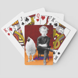 Rokende jongen met kip speelkaarten