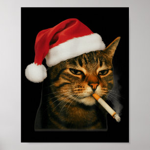 Rokende Kat Sigaret Kerstmis Kerstman Hoed Kat Mem Poster