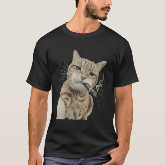 Rokende Kat Sigaret Kitten Grappige Meme T-shirt (Voorkant)
