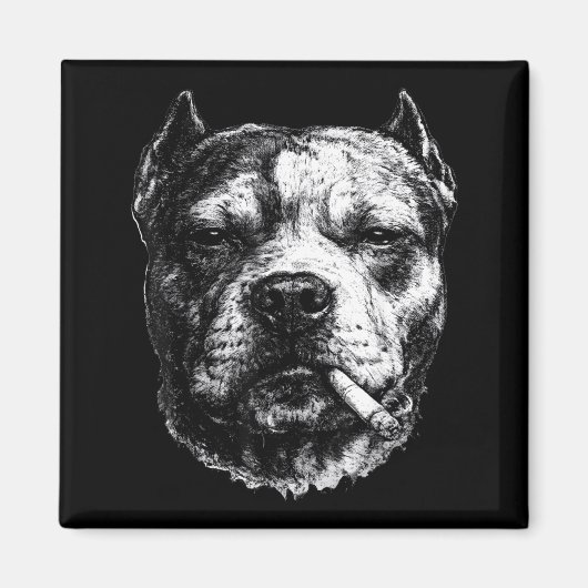Rokende Pitbull, Grappige Sigaret Roken Hond Meme Magneet (Voorkant)