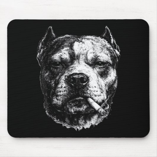 Rokende Pitbull, Grappige Sigaret Roken Hond Meme Muismat (Voorkant)