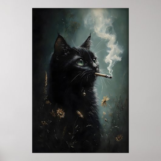 Rokende Poster van Zwarte Kat Bloem, Dark Academia (Voorkant)