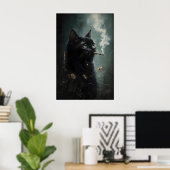 Rokende Poster van Zwarte Kat Bloem, Dark Academia (Thuiskantoor)
