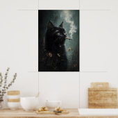 Rokende Poster van Zwarte Kat Bloem, Dark Academia (Keuken)