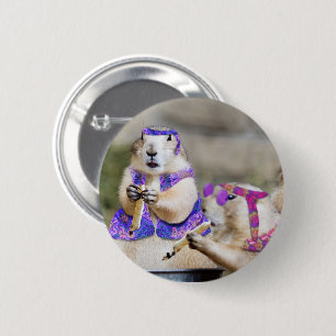 Rokende Prairiehond Hippies Ronde Button 5,7 Cm