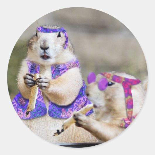 Rokende Prairiehond Hippies Ronde Sticker (Voorkant)