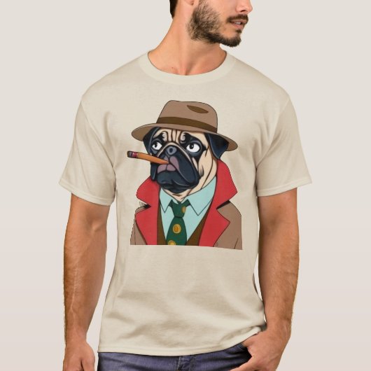 Rokende pugdog met een fedora pet t-shirt (Voorkant)