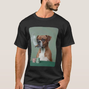 Rokende sigaar gokken Boxer Hond speelt poker meme T-shirt