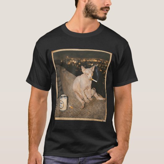 Rokende Sphynx Kat Meme Grappig T-shirt (Voorkant)