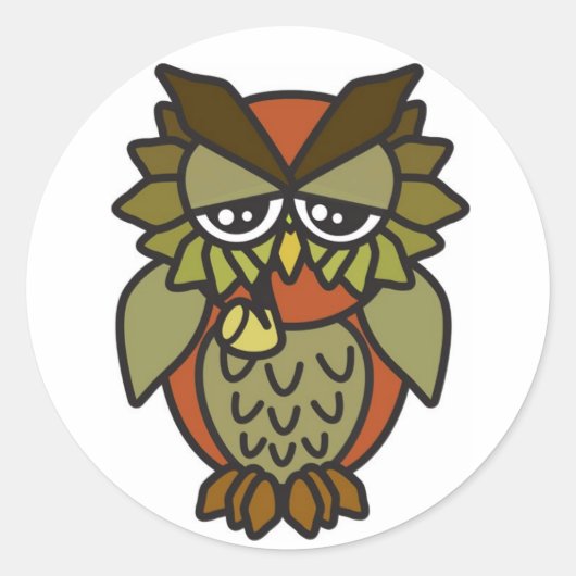 Rokende Uil 2.0 Bruin Ronde Sticker (Voorkant)