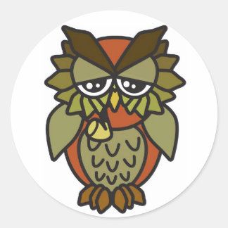 Rokende Uil 2.0 Bruin Ronde Sticker