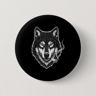 Rokende wolf grappige meme vintage sigarettenontwe ronde button 5,7 cm