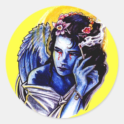 Rokerengel Ronde Sticker (Voorkant)