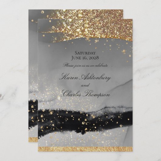 Rokergrijs en zwart mousserend goud met moderne br kaart (Voorkant / Achterkant)