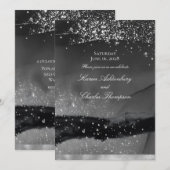 Rokergrijs zwart en mousserend zilver modern huwel kaart (Voorkant / Achterkant)