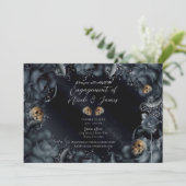 Rokergrijze blauwe Rozen & Skulls Engagement Party Kaart (Staand voorkant)