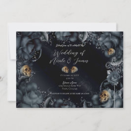 Rokergrijze blauwe Rozen Skulls gothic Wedding Kaart