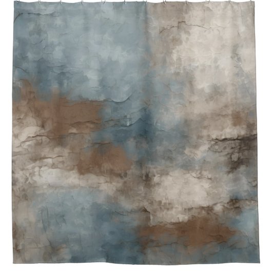 Rokerig Blauw Bruin Beige Rustiek Abstract Douchegordijn (Voorkant)