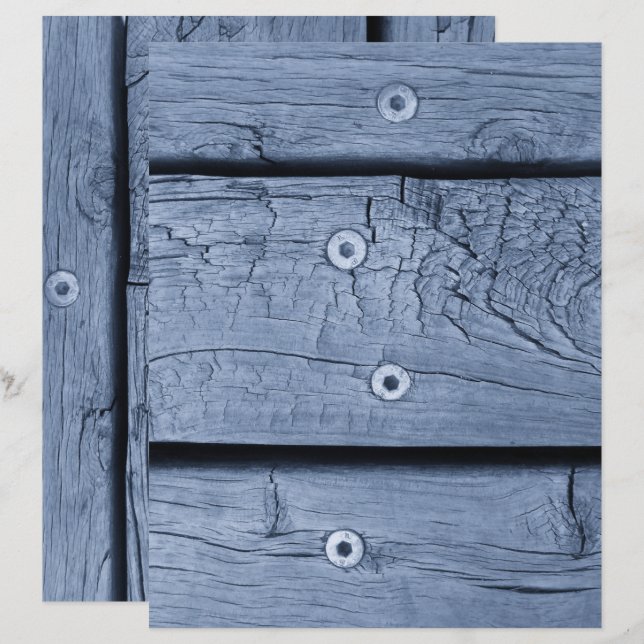Rokerig Blauwe Houten Planken Scrapbook Papier (Voorkant / Achterkant)