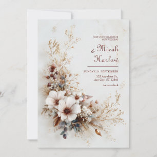 Rokerige Blauwe Eucalyptus Witte Papaver Huwelijk Kaart