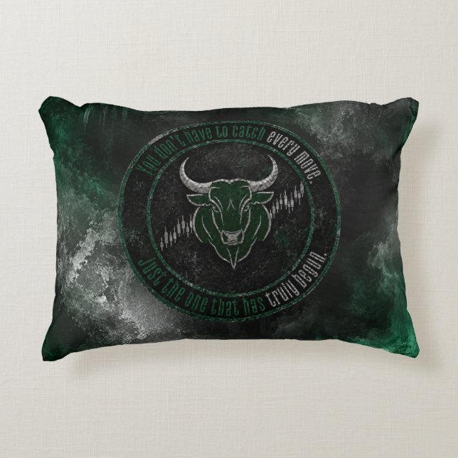 Rokerige Smaragd Stier Timing Quote Ontwerp Accent Kussen (Voorkant)