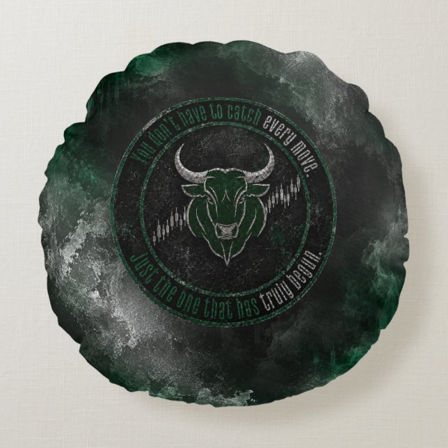 Rokerige Smaragd Stier Timing Quote Ontwerp Rond Kussen (Voorkant)