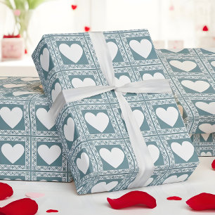 Rokerige Teal Geometrische Hartjes Valentijnsdag C Cadeaupapier