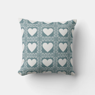 Rokerige Teal Geometrische Hartjes Valentijnsdag C Kussen