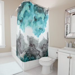 rokerkleurig, blauw, blauwgroen, grijs, zwart, dou douchegordijn