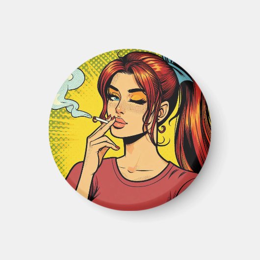 Rokers | Popart | Meisje dat stoned is | Sigaret Magneet (Voorkant)
